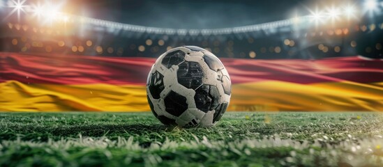 Wall Mural - Soccer Ball on the Pitch with German Flag