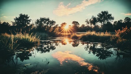 Canvas Print - Sunset Reflection in a Still Lake.