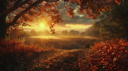 Wall Mural - The day of the autumnal equinox. symbolizing the balance of the day on the day of the autumnal equinox