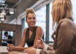 © peopleimages.com - Female people, together or smile in cafe for meeting with opportunity, recruiter with question for candidate. Women, interview or coffee shop with hiring manager for business onboarding or discussion