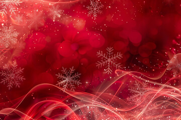 Wall Mural - A red background with snowflakes and a red flower, generative ai image.