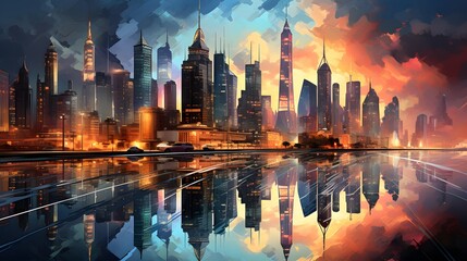 Wall Mural - Panoramic view of Shanghai, China. Panoramic view of Shanghai skyline at sunset.