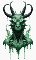 Poster - Green Devil with Horns and Splashes.