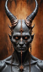 Poster - Dark Lord with Horns and Golden Ornamentation.