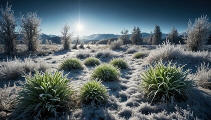 Sticker - Frozen Landscape with Sunbeams