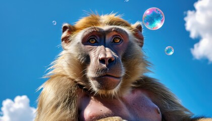 Wall Mural - Monkey Watching Bubbles.