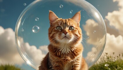 Wall Mural - Ginger Cat in a Bubble.