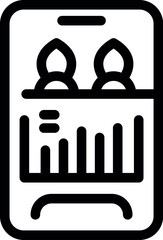 Poster - Line icon of a business meeting taking place on a smartphone with a bar chart displayed on screen