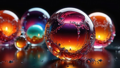 Sticker - Colorful Glass Spheres with Candles and Water.