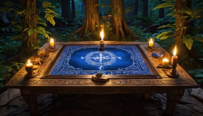 Enchanted Forest Table with Candles and a Compass.