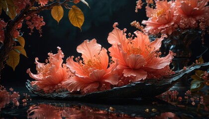 Wall Mural - Abstract Flowers in Water.