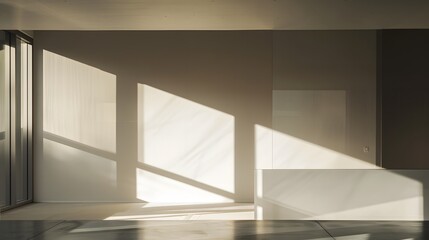 Abstract architecture shadow and lights in office room on white wall from window. 