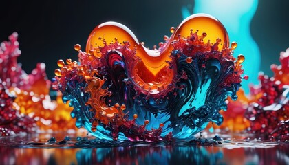 Wall Mural - Abstract Heart Shaped Liquid Splash.