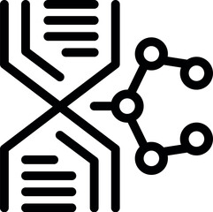 Poster - Black and white icon of a dna chain connecting with a molecule, representing data science innovation in genetic engineering
