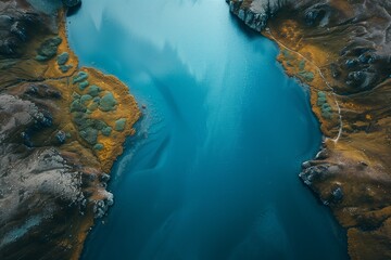 Poster - Aerial View of a Blue Mountain Lake in Iceland