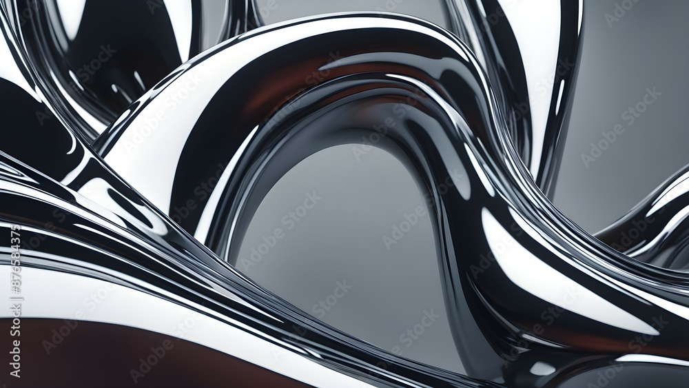 Abstract 3D rendering of intertwined glossy metallic tubes with a ...