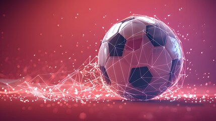 Wall Mural - low poly soccer ball on red background