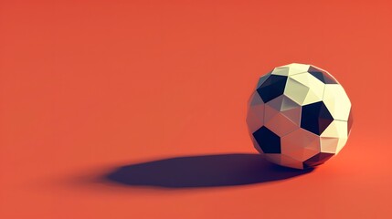 Wall Mural - low poly soccer ball on red background