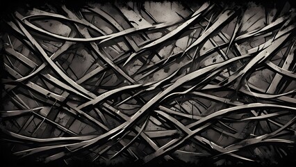 Dark and Twisted Digital Abstract Illustration of Tangled, Chaotic Lines