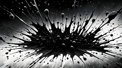 Black and white abstract painting with a burst of inky liquid