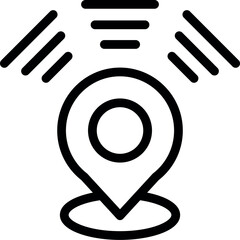 Poster - Simple line icon of a location pin sending signals, representing a fixed position on a map