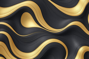Poster - Black gold lines wave flow simple style abstract background