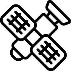 Poster - line art icon of a space satellite orbiting earth transmitting signals