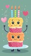 © master old - Cute Pencil character cartoon vector with three candles holding a trilayer cake back to school8,