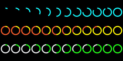 Poster - Colorful loading icons. Progress circle set. Various colors shown. Vector design.