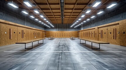 Wall Mural - Spacious Room with Wooden Walls and Benches