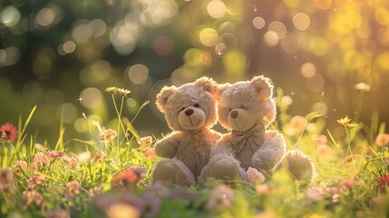 Canvas Print - Two Teddy Bears in a Meadow