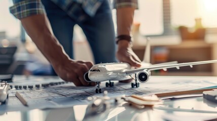 Person working on aircraft model planning in office