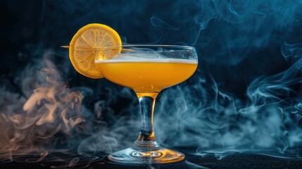 Cocktail with Lemon Garnish and Smoke