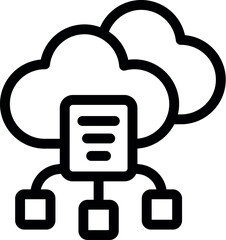 Poster - Simple line art icon of a document being shared between multiple devices via cloud computing