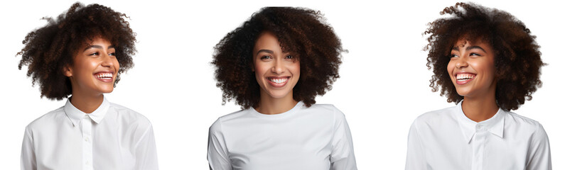 Wall Mural - Portrait of group African American women with afro hair, smiling with happy expression, isolated on transparent background