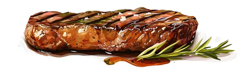 Wall Mural - Grilled Steak with Rosemary Illustration