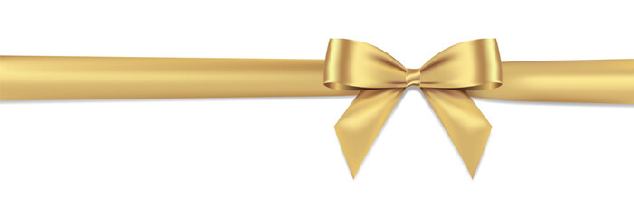 Wall Mural - Golden ribbon bow realistic shiny satin gold ribbon horizontal line with shadow vector EPS10  for decorate your greeting card, website or gift card, isolated on white background.