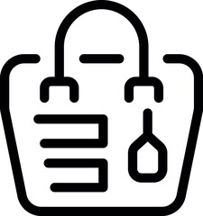 Poster - Line art icon of a shopping bag with products and a plus sign, representing the concept of online shopping and adding items to a cart