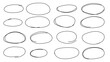 © Marina - Hand drawn ellipse frames set. Collection of oval borders in doodle style. Pencil drawing circle borders. Vector illustration. Black line art.