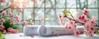 © Samon - Architects desk with blueprints and blooming flowers, blueprint  growth, blending nature with design