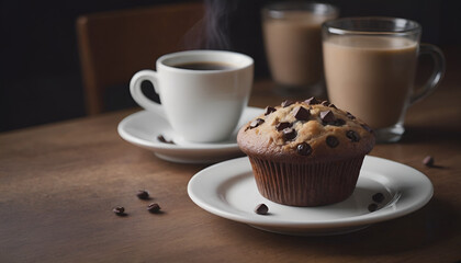 Wall Mural - chocolate chip muffin with a cup of coffee