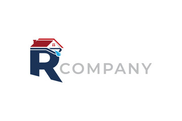 letter r gutters logo design, gutter logo, house repair logo, cotractor logo template