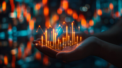 Poster - Businessman holding glowing graph representing business growth and success