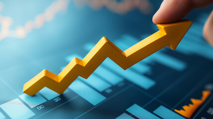 Aufkleber - Businessman placing yellow up arrow on digital graph displaying growth