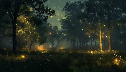 Magical fantasy fairy tale scenery, night in a forest