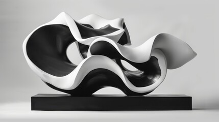 Poster - A black-and-white abstract sculpture with dynamic, harmonious forms evokes movement and visual interplay.