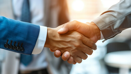 Close-up of a handshake between two business professionals in formal attire