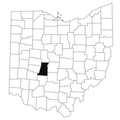 Wall Mural - Map of Madison County in Ohio state on white background. single County map highlighted by black colour on Ohio map. UNITED STATES, US