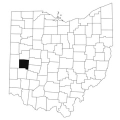  Map of Miami County in Ohio state on white background. single County map highlighted by black colour on Ohio map. UNITED STATES, US