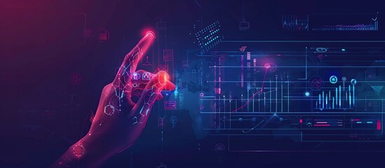 Poster - Futuristic digital interface with a glowing hand touching a virtual screen, technological elements.